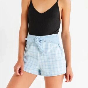 NWOT Urban OutFitters BDG Emmy Tie Front Denim Plaid High Waist Shorts 12